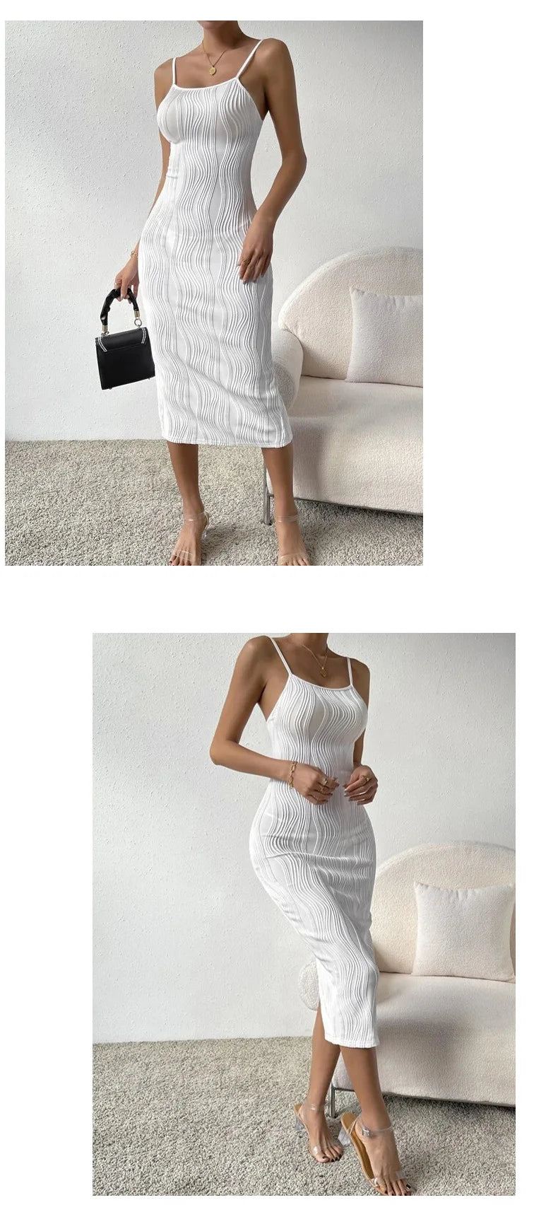 Phantasy White Dress Women Backless Long Dress Versatile Base Slit Skirt