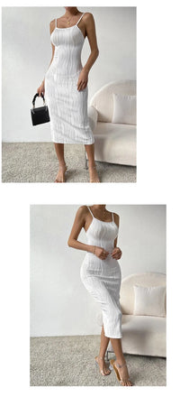 Phantasy White Dress Women Backless Long Dress Versatile Base Slit Skirt