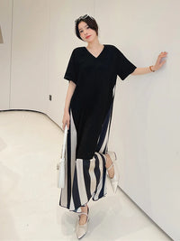 Vestidos Robe Elbise Loose Plus Size Patchwork Silk Velvet Stripe Long Dress
