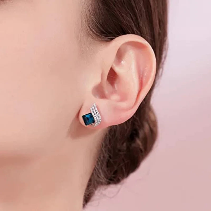 3pcs/set Shining Angel Wings Blue Crystal Pendant Necklace Earrings SetBirthday GiftsAnniversary Party Gifts Jewelry Niche Style