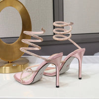 Snake Twine Around Crystal Women Sandals Luxury Rhinestones Thin High heels Gladiator
