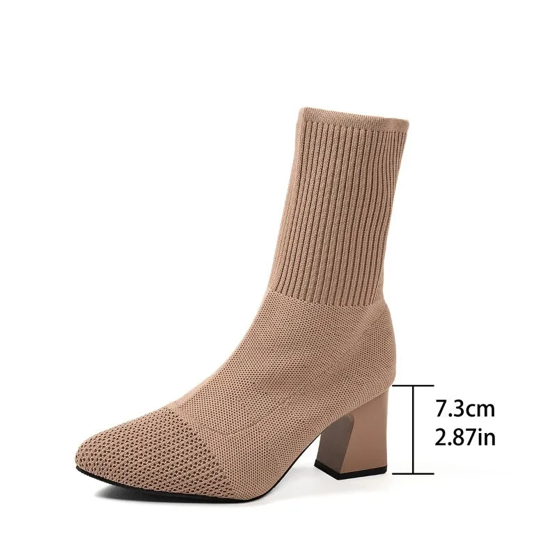 Ankle Women's Boots Fashion Elastic Fabric Modern Boots Women New Pointed Toe Plus Size Shoes for Women