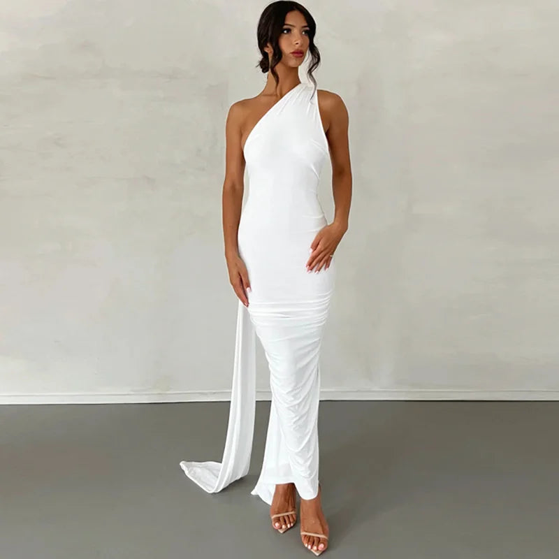 Oblique Shoulder Backless Maxi Dress For Women Gown Back Strap Sleeveless