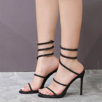 Snake Twine Around Crystal Women Sandals Luxury Rhinestones Thin High heels Gladiator