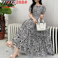 Long Dress Women Bohemian Cotton Linen Floral Short Sleeve Korean Style Casual