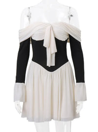 Elegant Strapless Backless Sexy Mini Dress For Women New Off-shoulder Long Flare Sleeve Pleated Club Party Dress