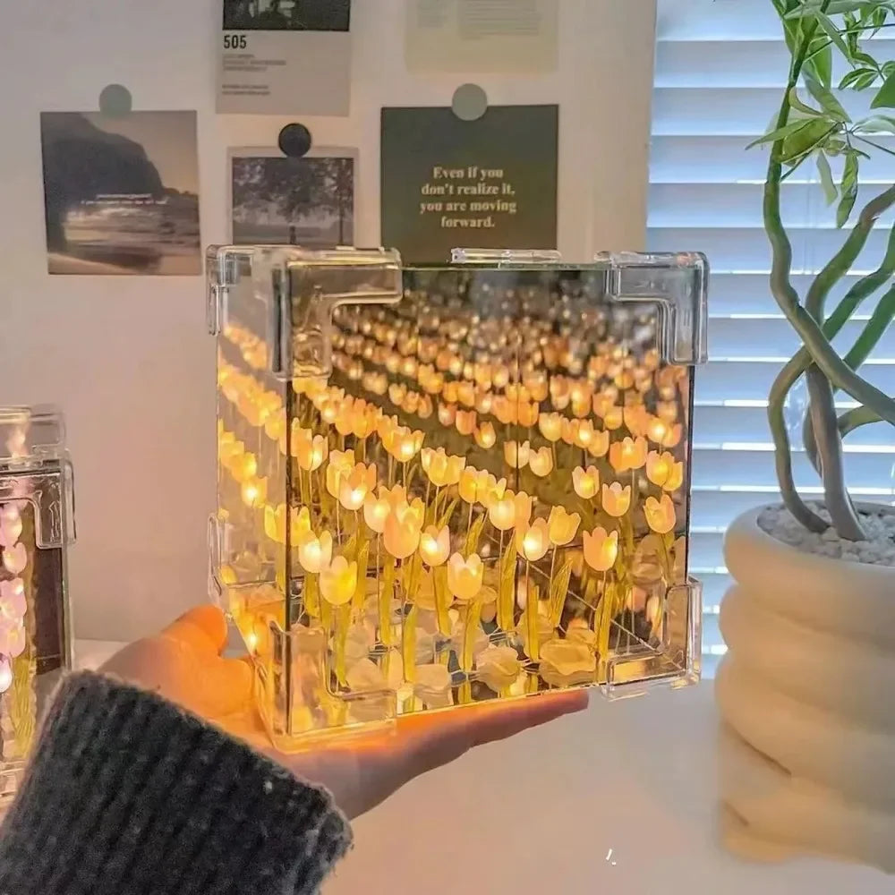 Creative Diy Tulip Flower Sea Cube Three-Dimensional Small Night Lamp Material Package for Girlfriend