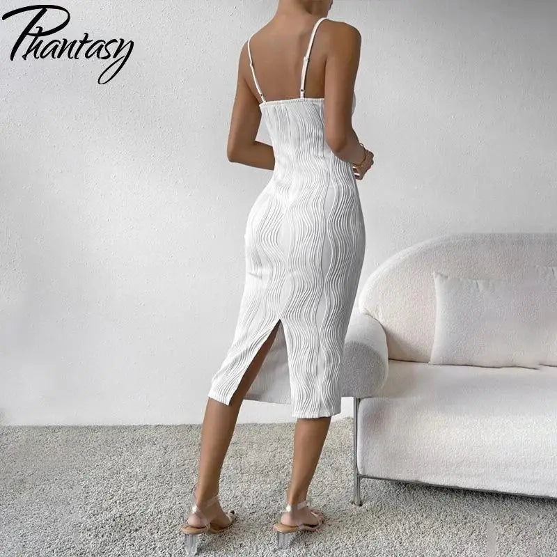Phantasy White Dress Women Backless Long Dress Versatile Base Slit Skirt