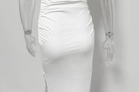 Sexy Round Neck Sleeveless Bodycon Dress Women's Off Shoulder Pleated Split Wrapped Hip Dress Party Club Elegant Long Dress