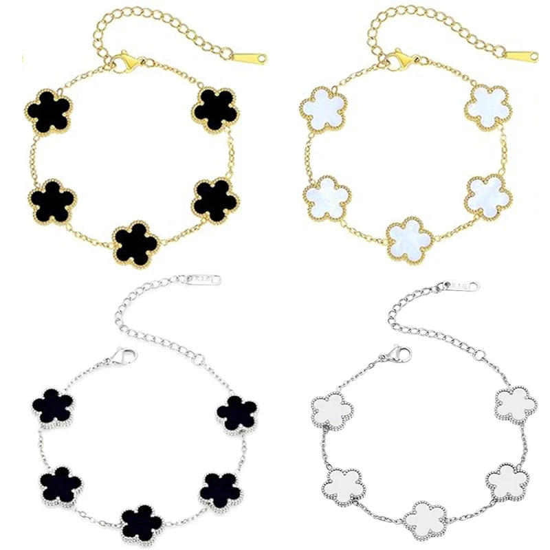 Lucky Clover Women's Hand Bracelets Double Sided Flowers Jewelry