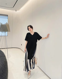 Vestidos Robe Elbise Loose Plus Size Patchwork Silk Velvet Stripe Long Dress