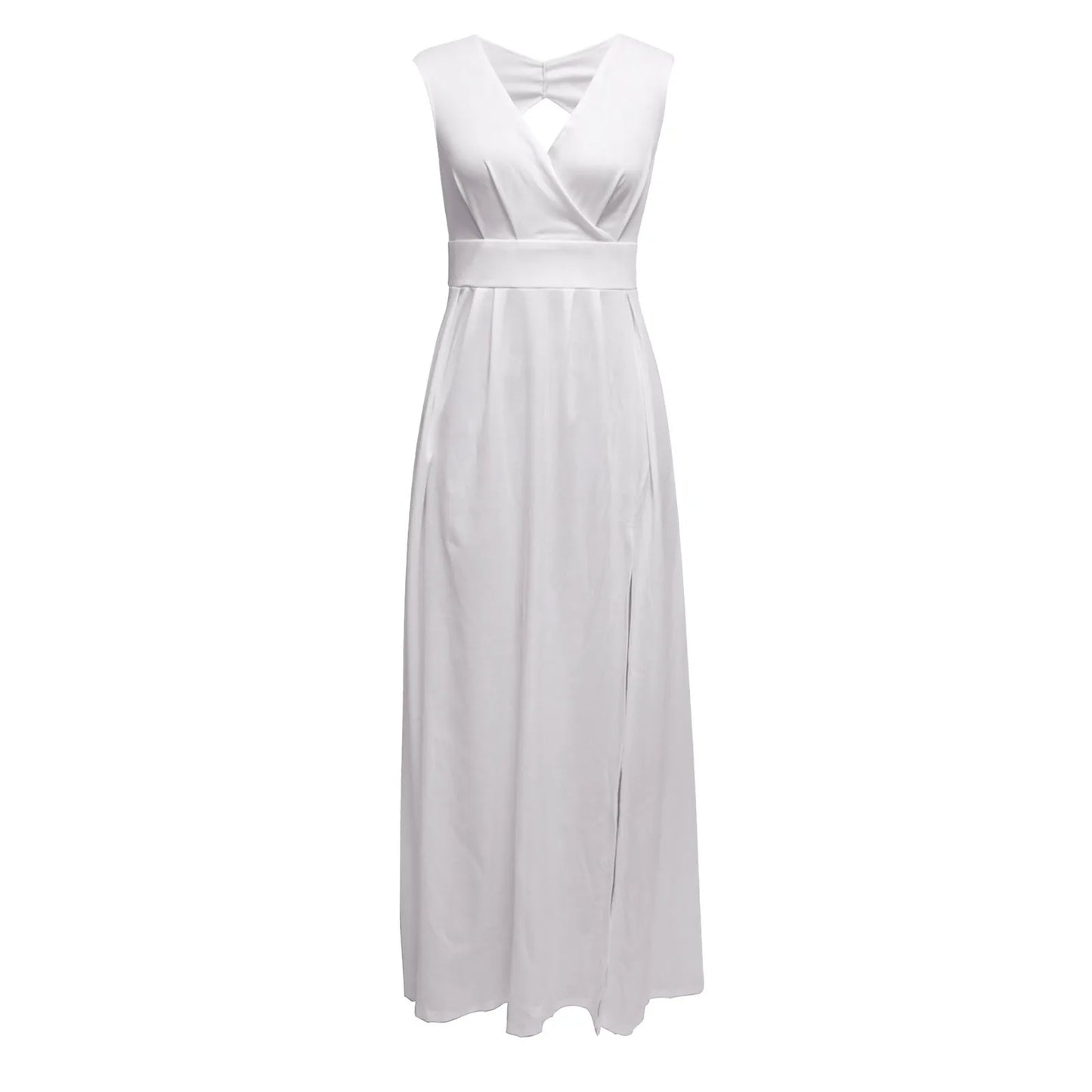 Elegant Long Dress Ruffle Edge Solid Color Crossbody Waist Split
