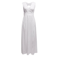 Elegant Long Dress Ruffle Edge Solid Color Crossbody Waist Split