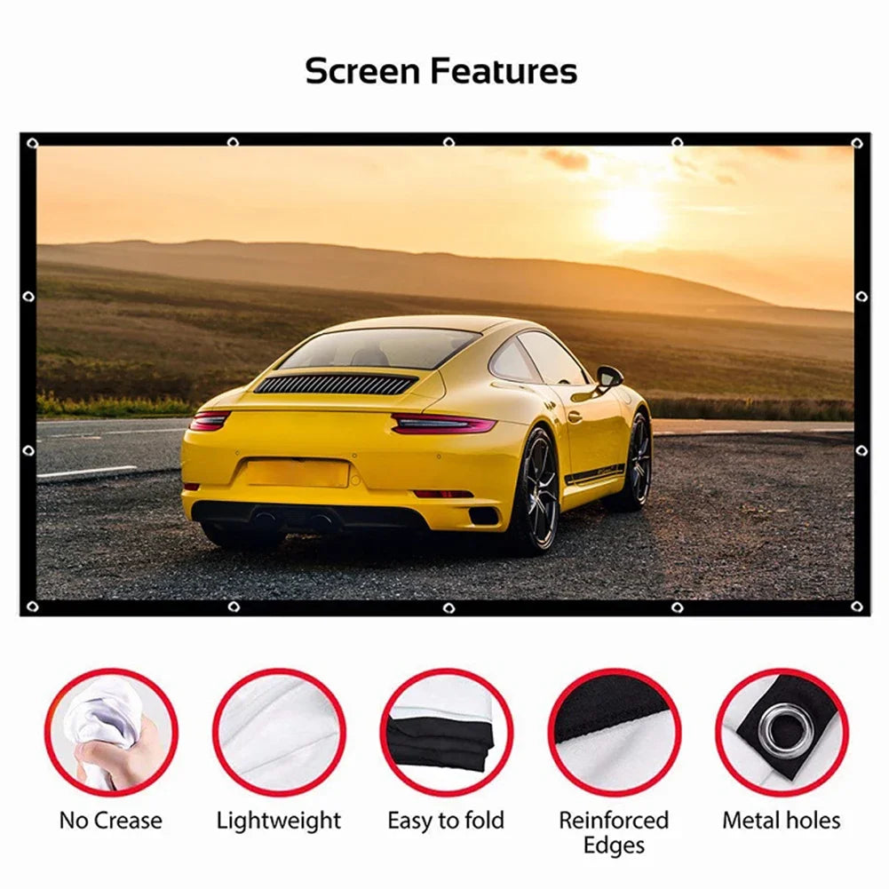 60-150 inch Portable Foldable Projector Screen High Density White No Creases Soft Projection Screen 16:9 for Home Indoor Outdoor