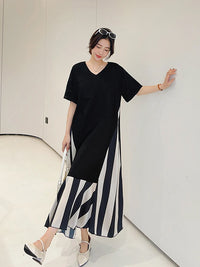 Vestidos Robe Elbise Loose Plus Size Patchwork Silk Velvet Stripe Long Dress