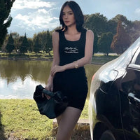 Mini Dresses for Women Short Ribbed Scoop Neck Sleeveless Casual Club Party Tank Y2k Cute Basic Fitted Bodycon Dress