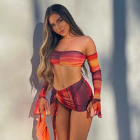 Mini Dress Print Flare Dresses Sexy Summer Two Piece Sets