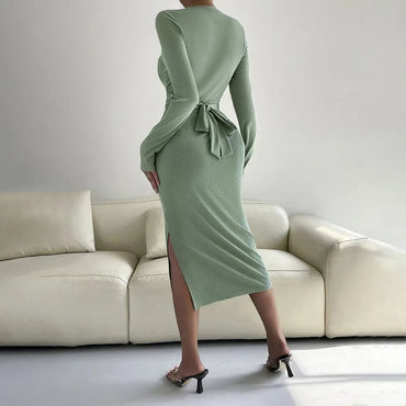 Women's Suit French Dress Professional Long Dress Office Commute Dress Round Neck Slim-fit