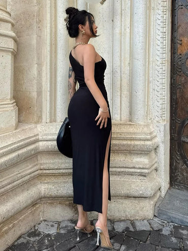 Black New Dress Women Sexy Split Sleeveless Backless Slim Maxi Dress