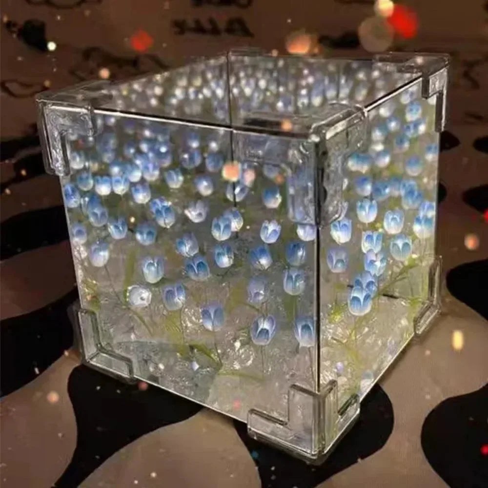 Creative Diy Tulip Flower Sea Cube Three-Dimensional Small Night Lamp Material Package for Girlfriend