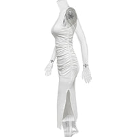 Sexy Round Neck Sleeveless Bodycon Dress Women's Off Shoulder Pleated Split Wrapped Hip Dress Party Club Elegant Long Dress
