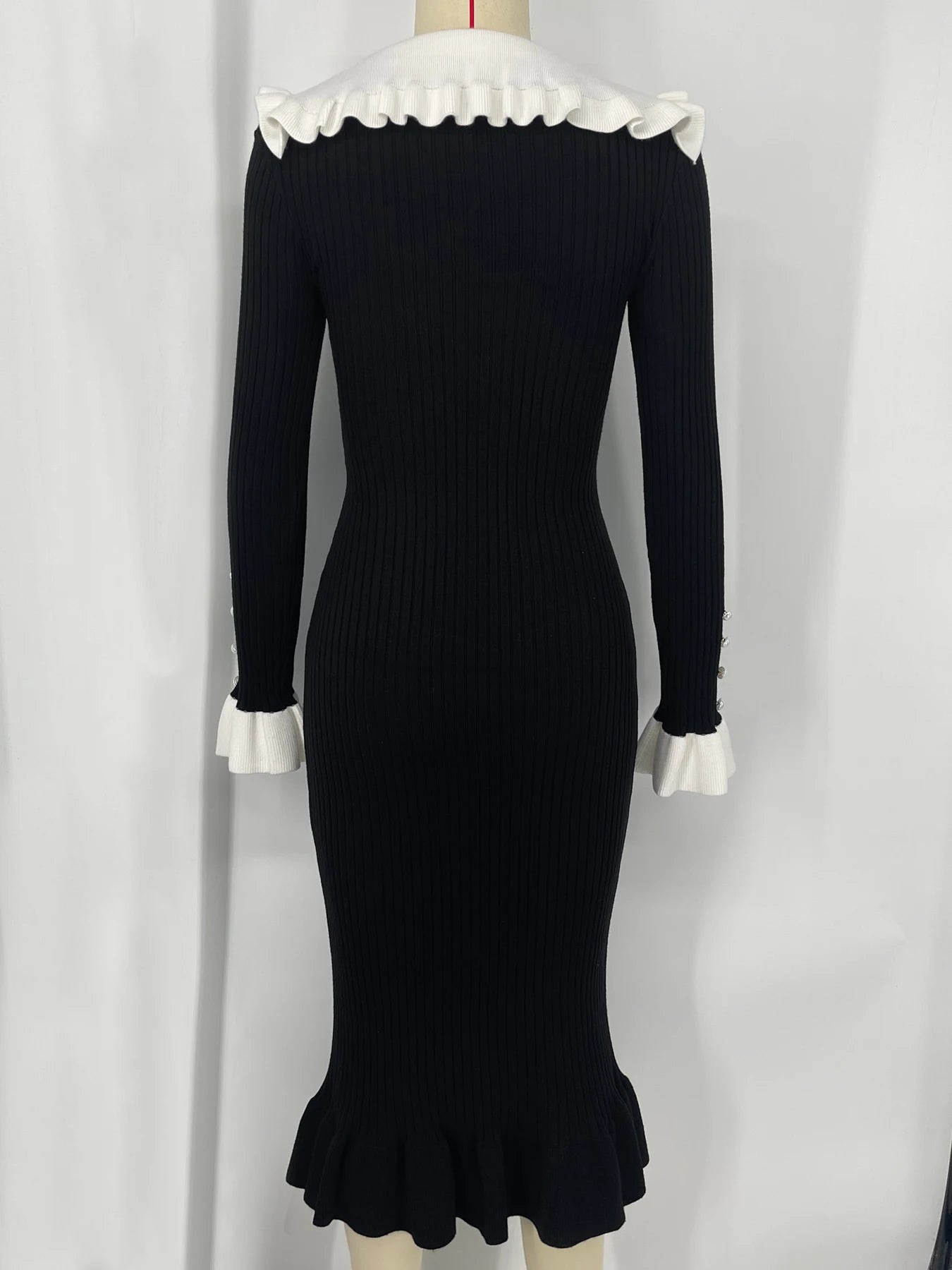 High Waist Ruffled Maxi Dresses For Women Knitted Slim Long Dress Women's Vintage Dress