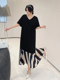 Vestidos Robe Elbise Loose Plus Size Patchwork Silk Velvet Stripe Long Dress