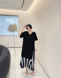Vestidos Robe Elbise Loose Plus Size Patchwork Silk Velvet Stripe Long Dress