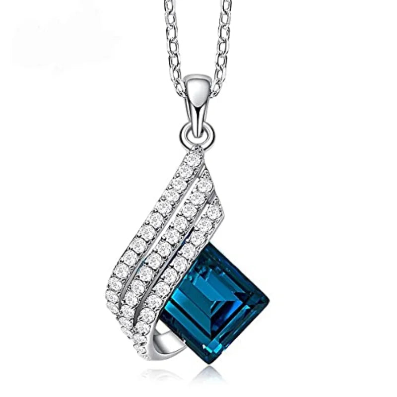 3pcs/set Shining Angel Wings Blue Crystal Pendant Necklace Earrings SetBirthday GiftsAnniversary Party Gifts Jewelry Niche Style