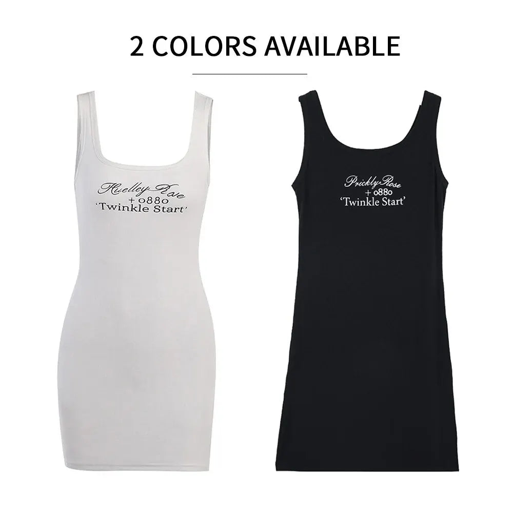 Mini Dresses for Women Short Ribbed Scoop Neck Sleeveless Casual Club Party Tank Y2k Cute Basic Fitted Bodycon Dress