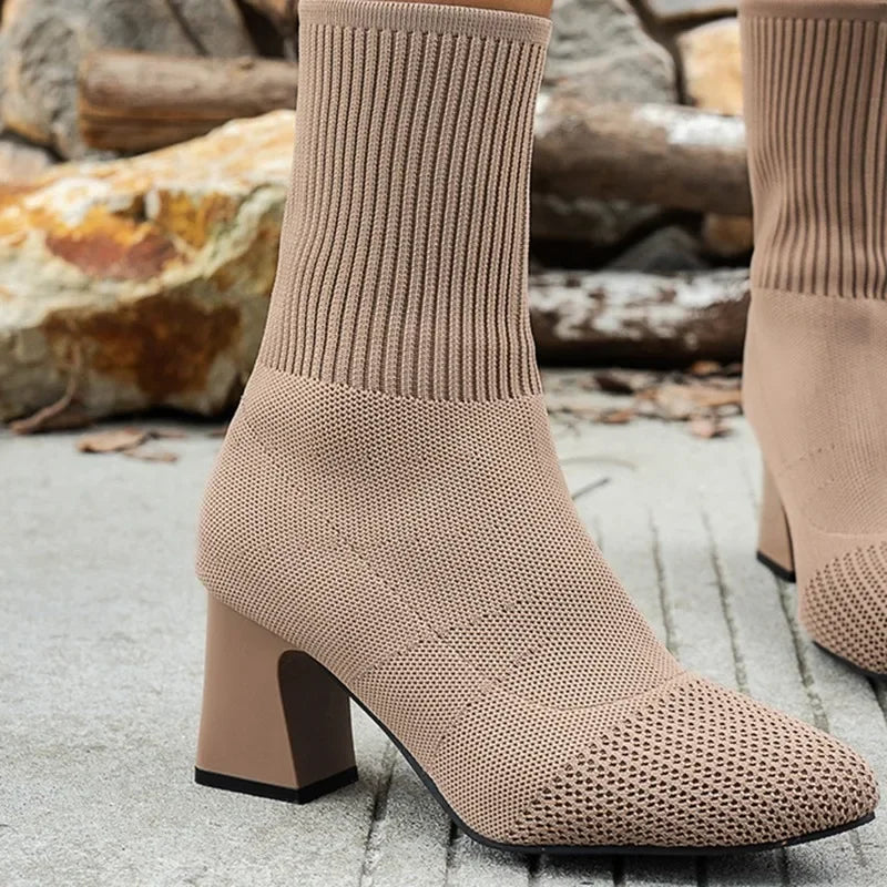 Ankle Women's Boots Fashion Elastic Fabric Modern Boots Women New Pointed Toe Plus Size Shoes for Women