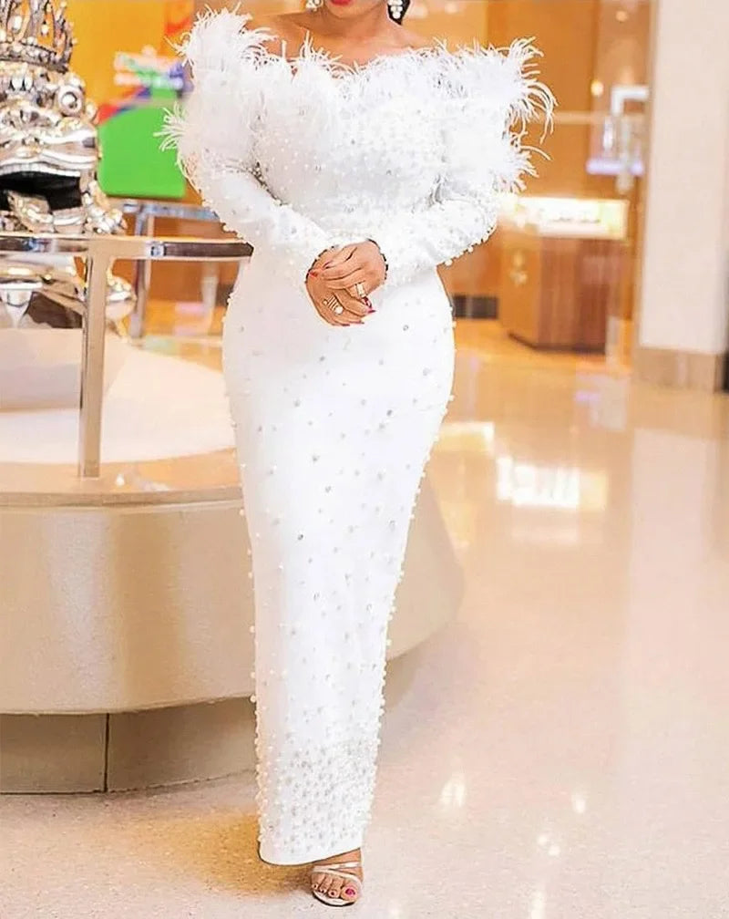 Long Sleeve White Plus Size Long Dress