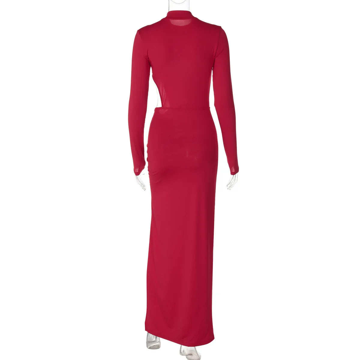 Sexy Maxi Dress Women Fashion Waist Cut Out Slim Party Dresses Red Long Sleeve Evening Party Christmas Dress