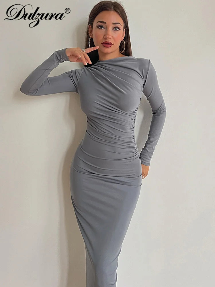 Dulzura Solid Back Slit Ruched Elegant Body-Shaping
