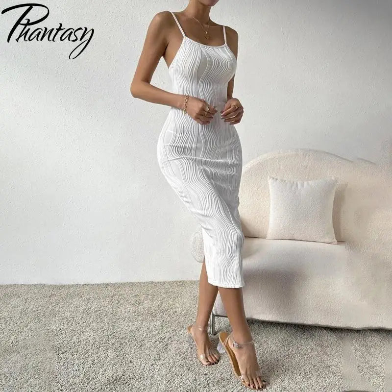 Phantasy White Dress Women Backless Long Dress Versatile Base Slit Skirt