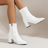 Ankle Boots for Women Side Zipper Stretch Middle Heel Botas De Mujer