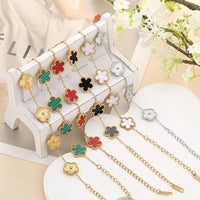 Lucky Clover Women's Hand Bracelets Double Sided Flowers Jewelry