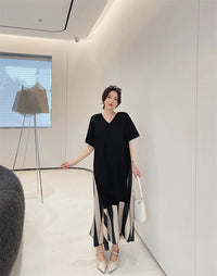 Vestidos Robe Elbise Loose Plus Size Patchwork Silk Velvet Stripe Long Dress