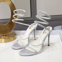 Snake Twine Around Crystal Women Sandals Luxury Rhinestones Thin High heels Gladiator