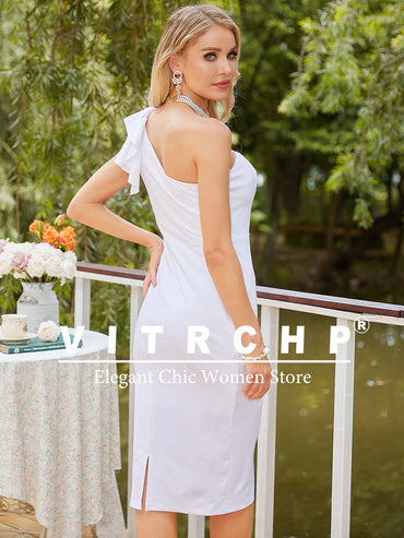 White Dress One Sleeve Zipper Party Dress Bodycon XL Vestidos