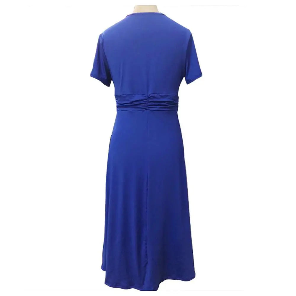 Elegant V-neck Plus Size Ruched High Waist Midi Dress Vestidos
