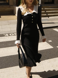 High Waist Ruffled Maxi Dresses For Women Knitted Slim Long Dress Women's Vintage Dress