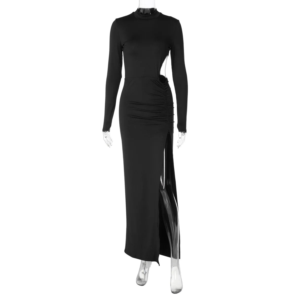 Sexy Maxi Dress Women Fashion Waist Cut Out Slim Party Dresses Red Long Sleeve Evening Party Christmas Dress