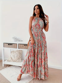 Contrast Color Female Dresses Elegant Loose Beach Women’s Long Dress High Waist Sleeveless Midi Length