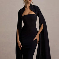 Hollow Out Long Sleeved Slim A-line Dress Elegant Square Neck Waist Solid Color Wrap Hip Dress