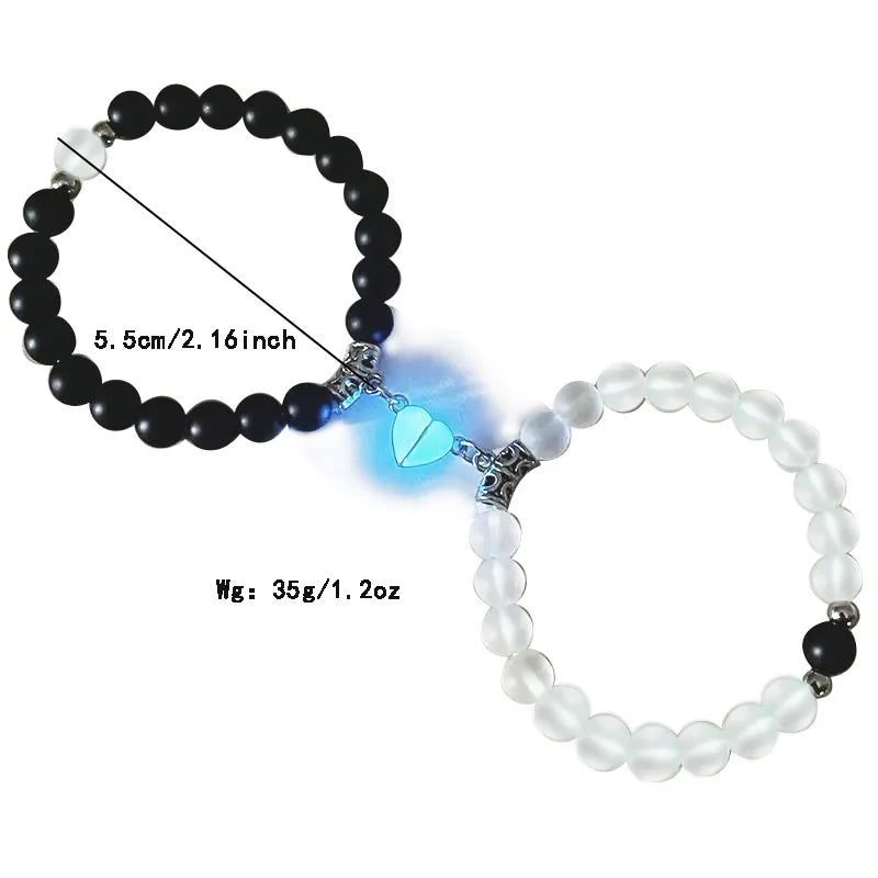 2Pcs Glow in Dark Lover Bracelets with heart Couple Braceket BFF Bracelets