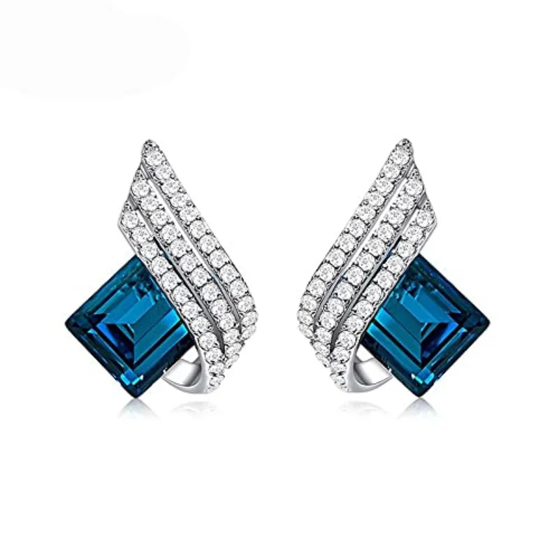 3pcs/set Shining Angel Wings Blue Crystal Pendant Necklace Earrings SetBirthday GiftsAnniversary Party Gifts Jewelry Niche Style