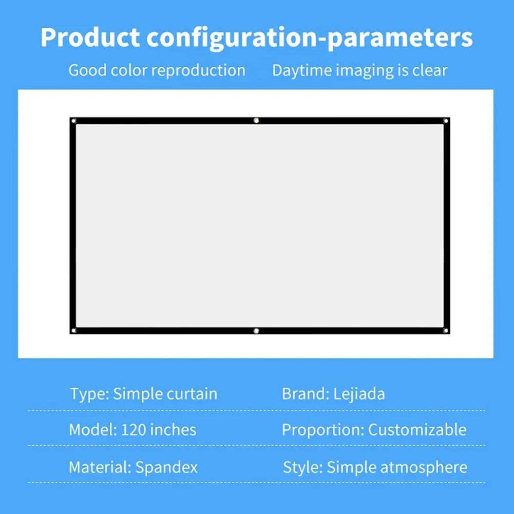 60-150 inch Portable Foldable Projector Screen High Density White No Creases Soft Projection Screen 16:9 for Home Indoor Outdoor