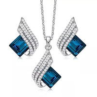 3pcs/set Shining Angel Wings Blue Crystal Pendant Necklace Earrings SetBirthday GiftsAnniversary Party Gifts Jewelry Niche Style