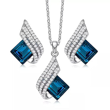3pcs/set Shining Angel Wings Blue Crystal Pendant Necklace Earrings SetBirthday GiftsAnniversary Party Gifts Jewelry Niche Style